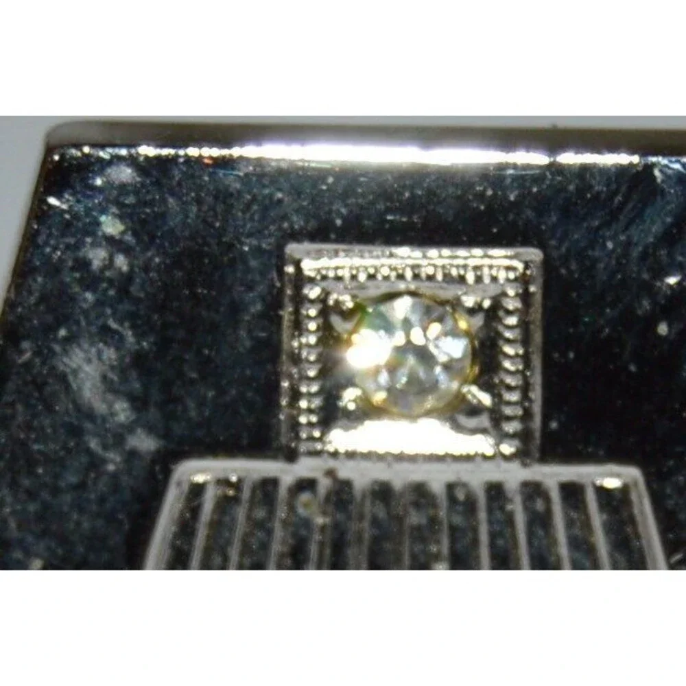Vintage Chrome Jeweled Cuff Links MISSING ONE JEWEL Rare